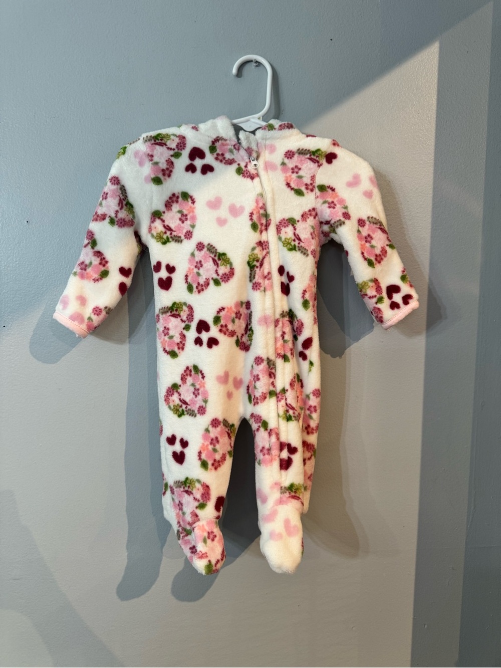 Little Me White Fleece Heart & Floral Footed One-Piece